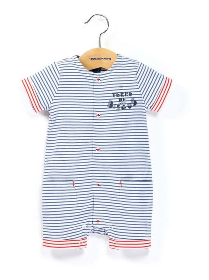 Combinaison courte rayée Bébé bleu/blanc Bleu - Kiabi