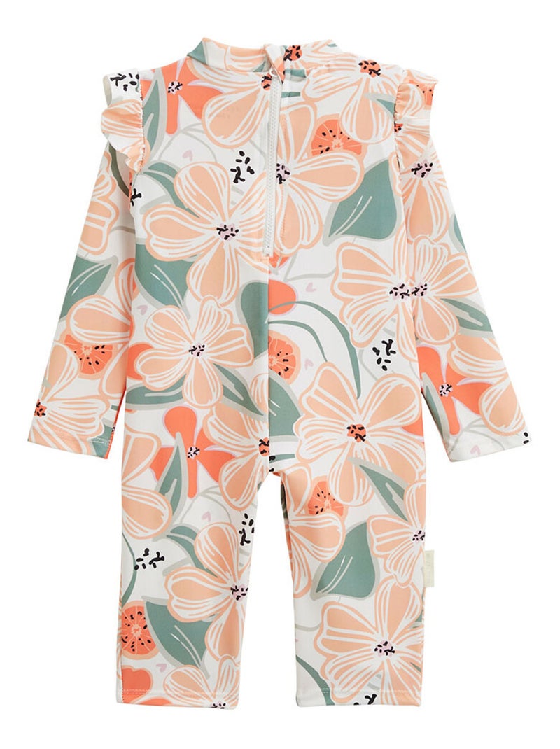 Combinaison de bain bébé manches longues protection UV Fleur Ecru - Kiabi