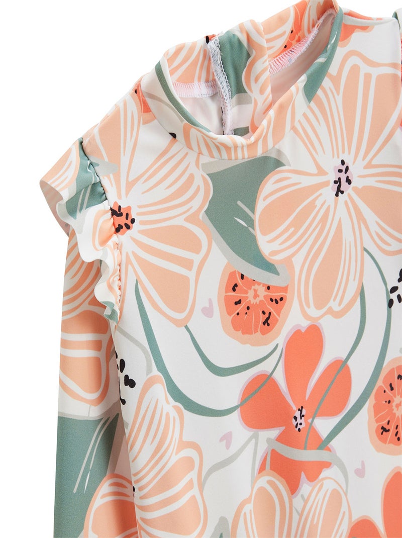 Combinaison de bain bébé manches longues protection UV Fleur Ecru - Kiabi