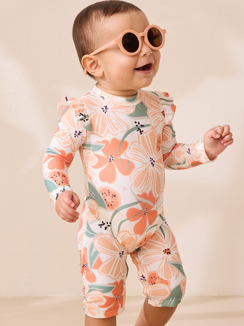 Combinaison de bain bébé manches longues protection UV Fleur Ecru - Kiabi