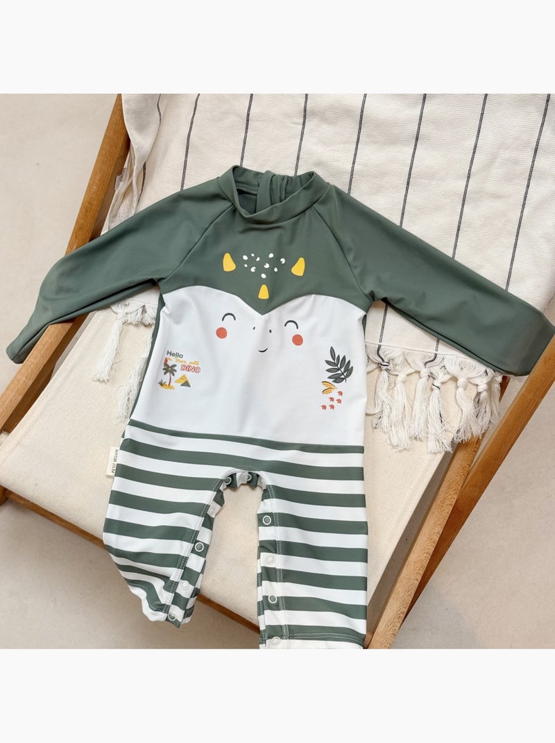 Combinaison de bain bébé manches longues protection UV Hello Dino Kaki - Kiabi