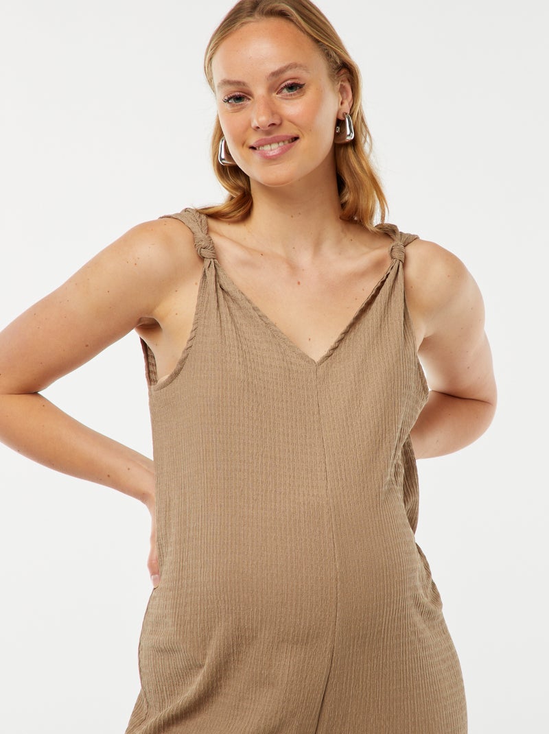 Combinaison de maternité en maille gaufrée Beige - Kiabi