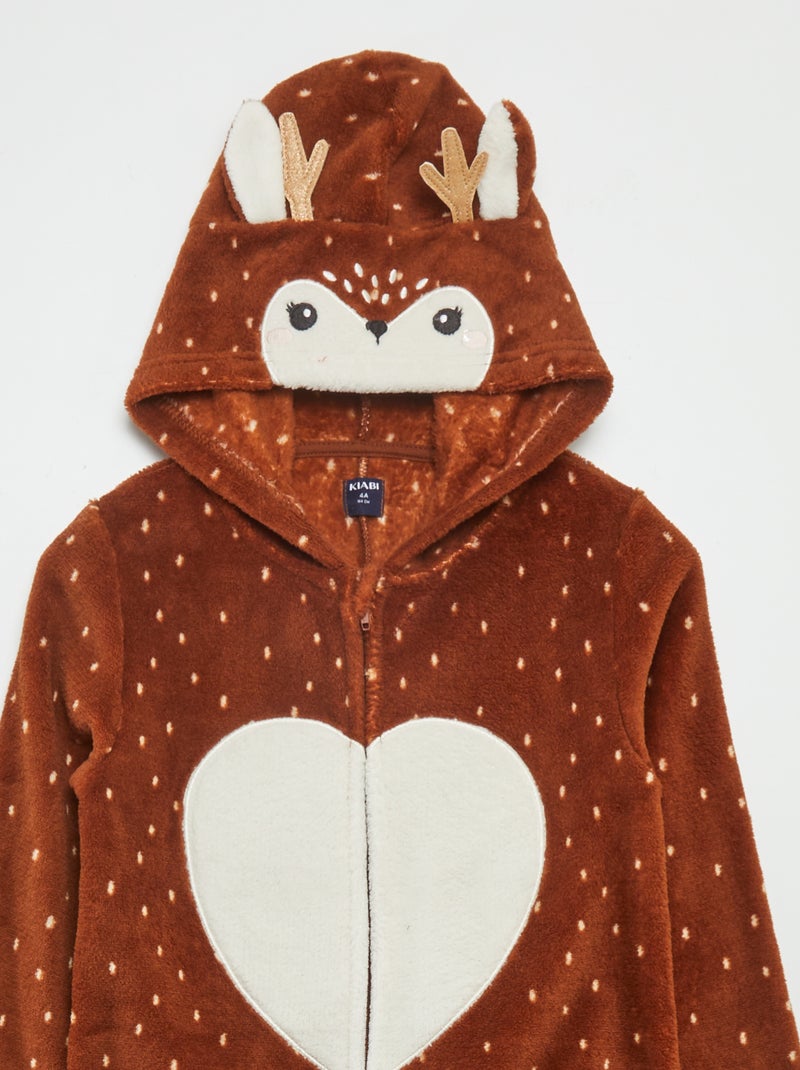 Combinaison de nuit en polaire 'biche' Marron - Kiabi