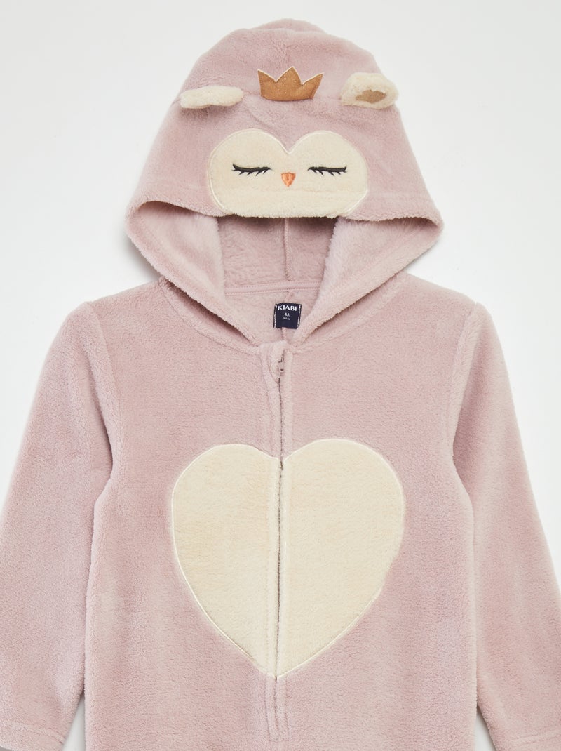 Combinaison de nuit en polaire 'hibou' Rose - Kiabi