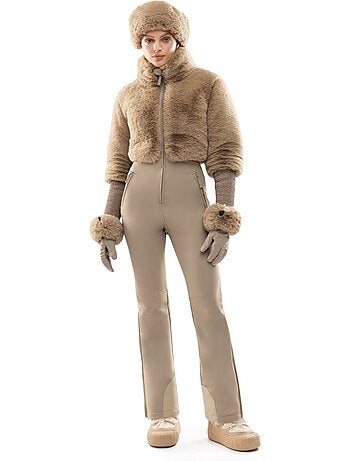 Combinaison de ski rétro en fausse fourrure femme femme val gardena-w camel