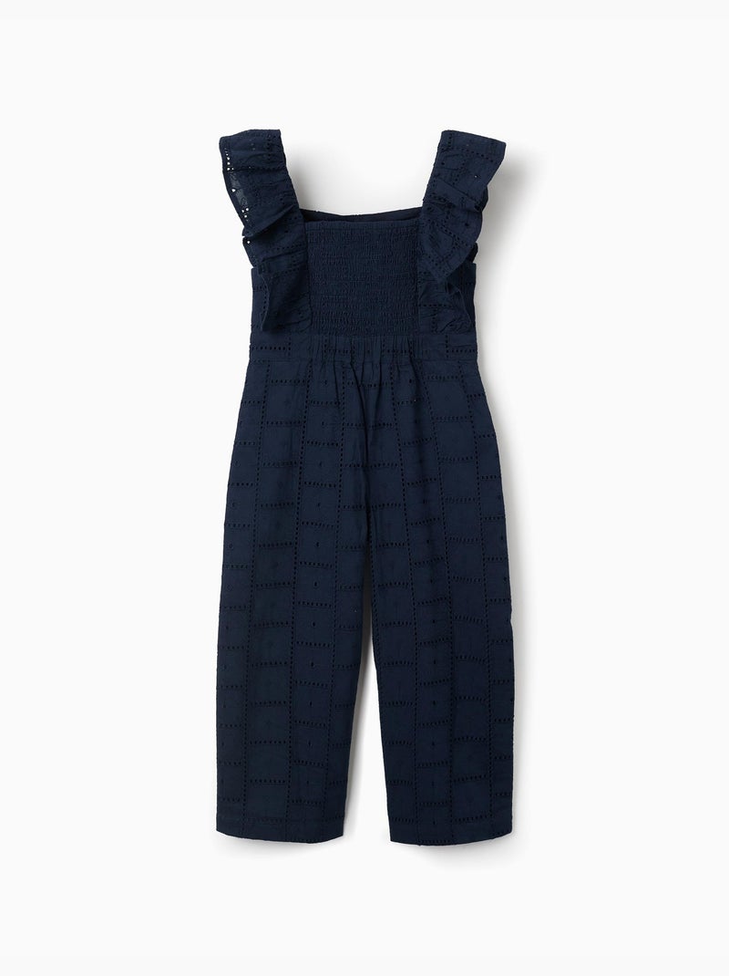 Combinaison en coton à broderie anglaise et volants Bleu foncé - Kiabi