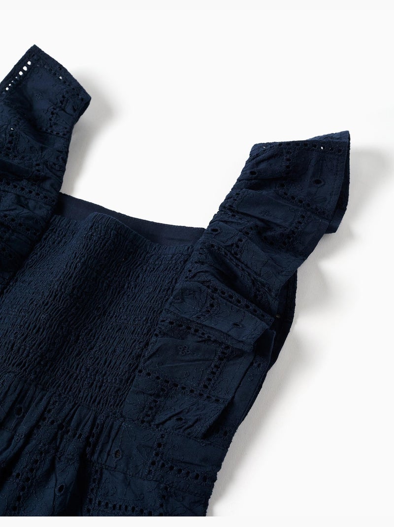 Combinaison en coton à broderie anglaise et volants Bleu foncé - Kiabi
