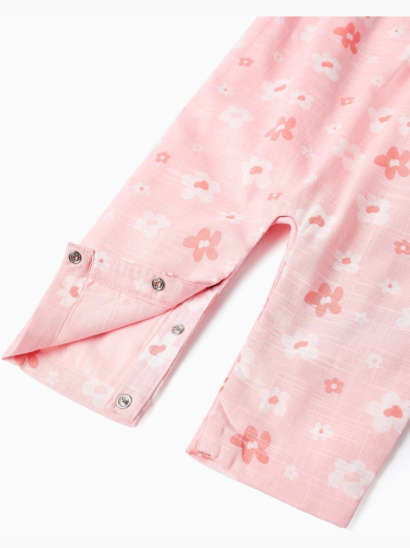 Combinaison en coton à fleurs et volants Rose clair - Kiabi
