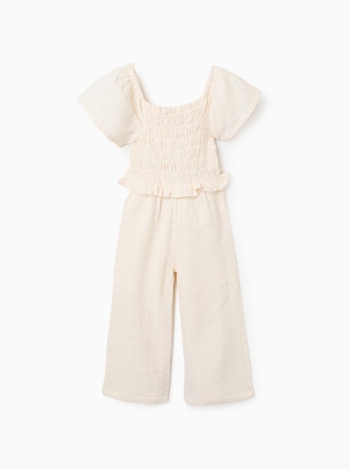 Combinaison en coton à jambe large et broderie anglaise - Kiabi