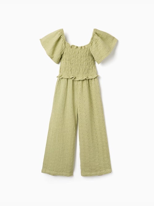 Combinaison en coton à jambe large et broderie anglaise - Kiabi