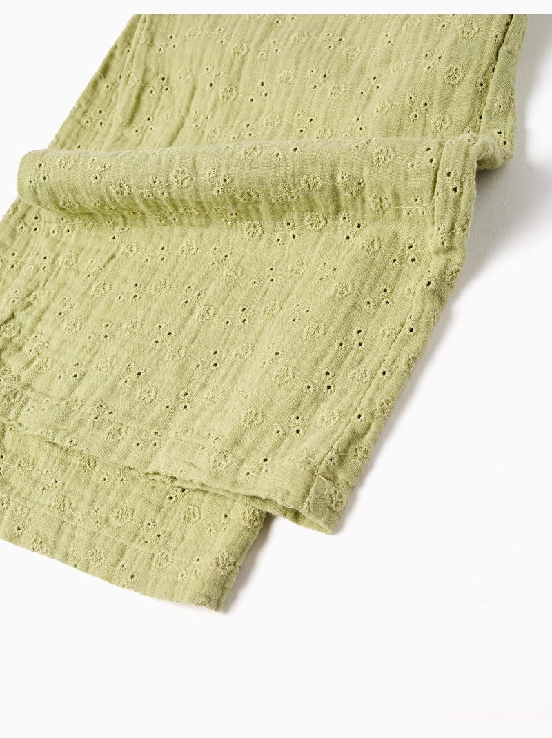 Combinaison en coton à jambe large et broderie anglaise Vert clair - Kiabi