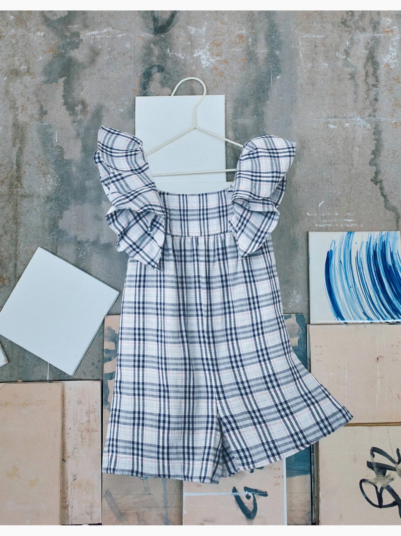 Combinaison en coton à motif à carreaux B&S Bleu foncé - Kiabi