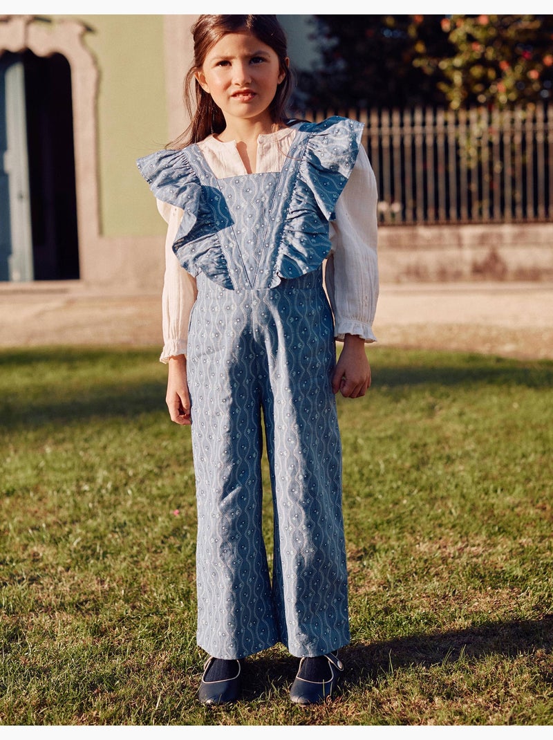 Combinaison en coton à volants et motif floral Bleu Bleu - Kiabi
