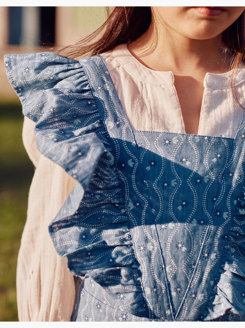 Combinaison en coton à volants et motif floral Bleu Bleu - Kiabi