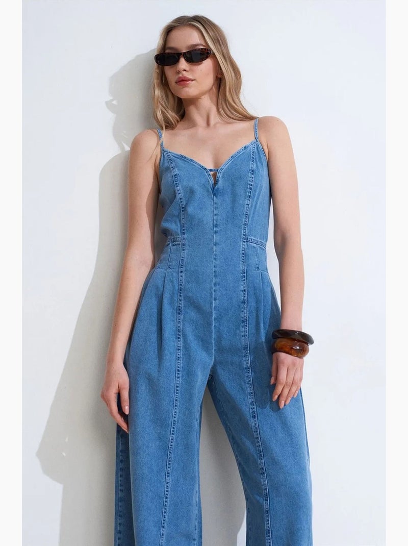 Combinaison en denim à jambes larges dilvin Bleu saphir - Kiabi