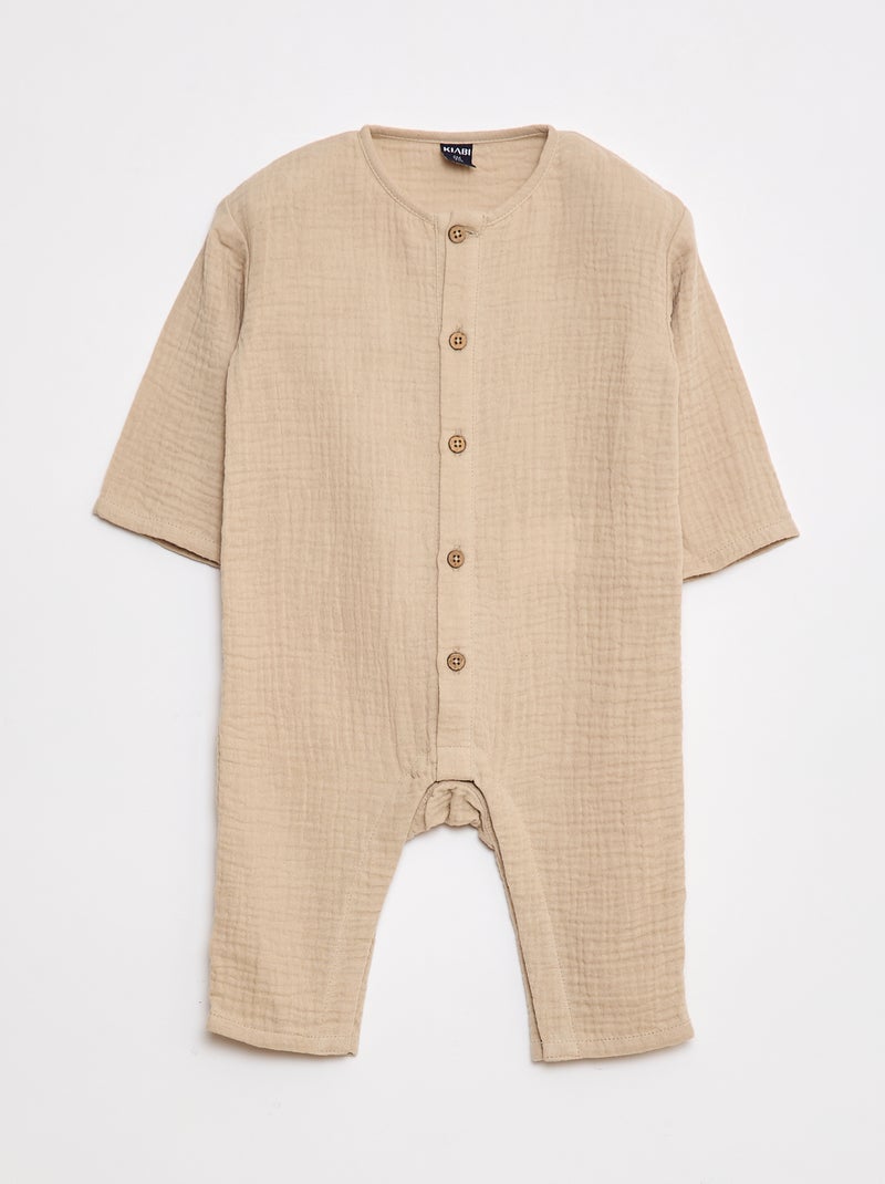 Combinaison en gaze de coton à manches longues Beige - Kiabi