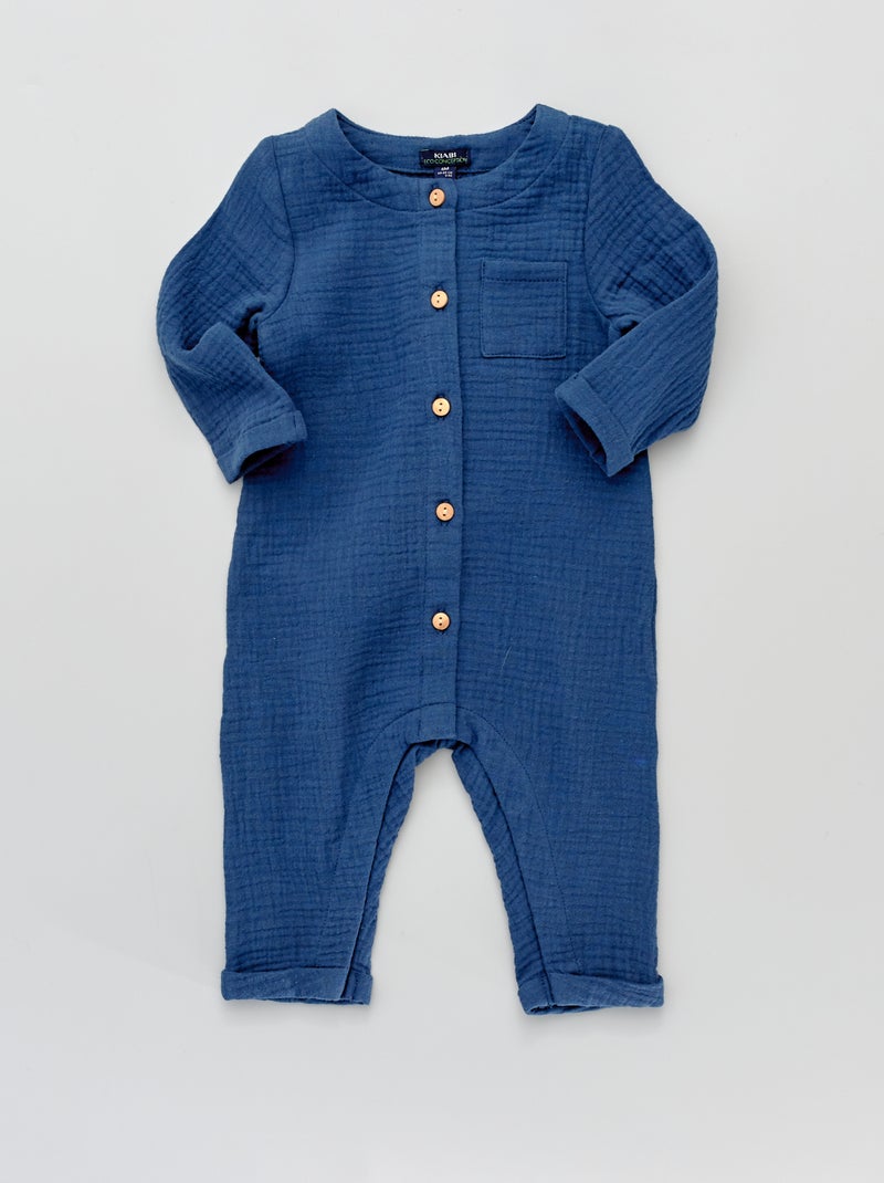 Combinaison en gaze de coton bleu - Kiabi