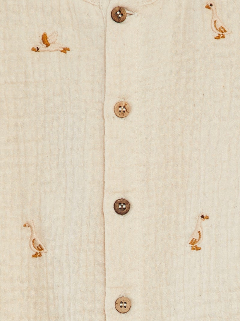 Combinaison en gaze de coton broderies 'oies' BLANC - Kiabi