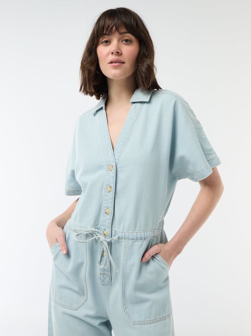 Combinaison en jean à manches courtes - Kiabi