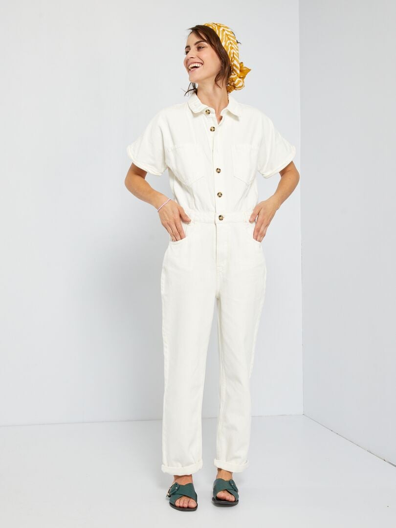 Combinaison en jean col chemise blanc - Kiabi