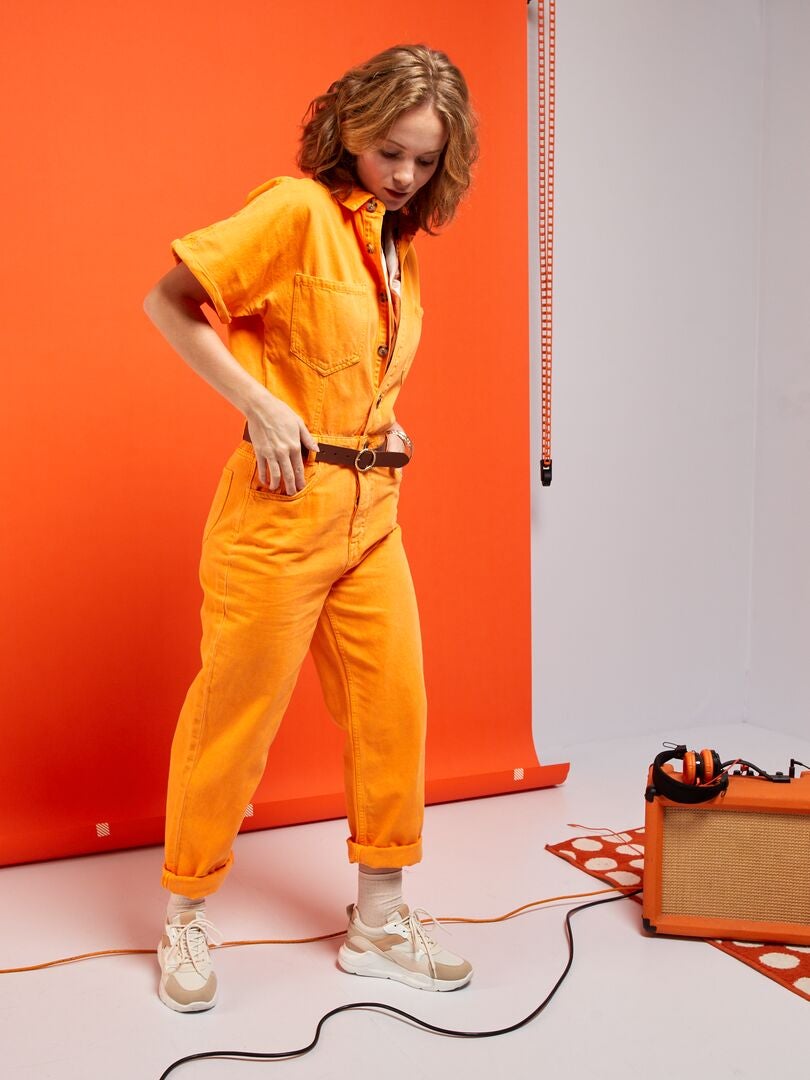 Combinaison en jean col chemise Orange - Kiabi