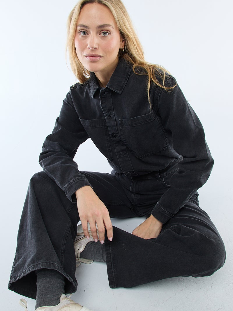 Combinaison en jean manches longues Noir - Kiabi