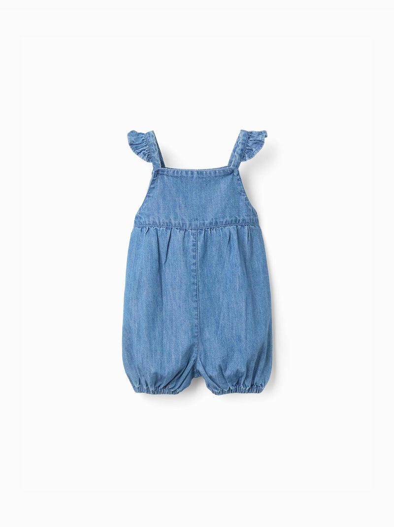 Combinaison en jean sans manches avec fleur brodée Bleu Bleu - Kiabi