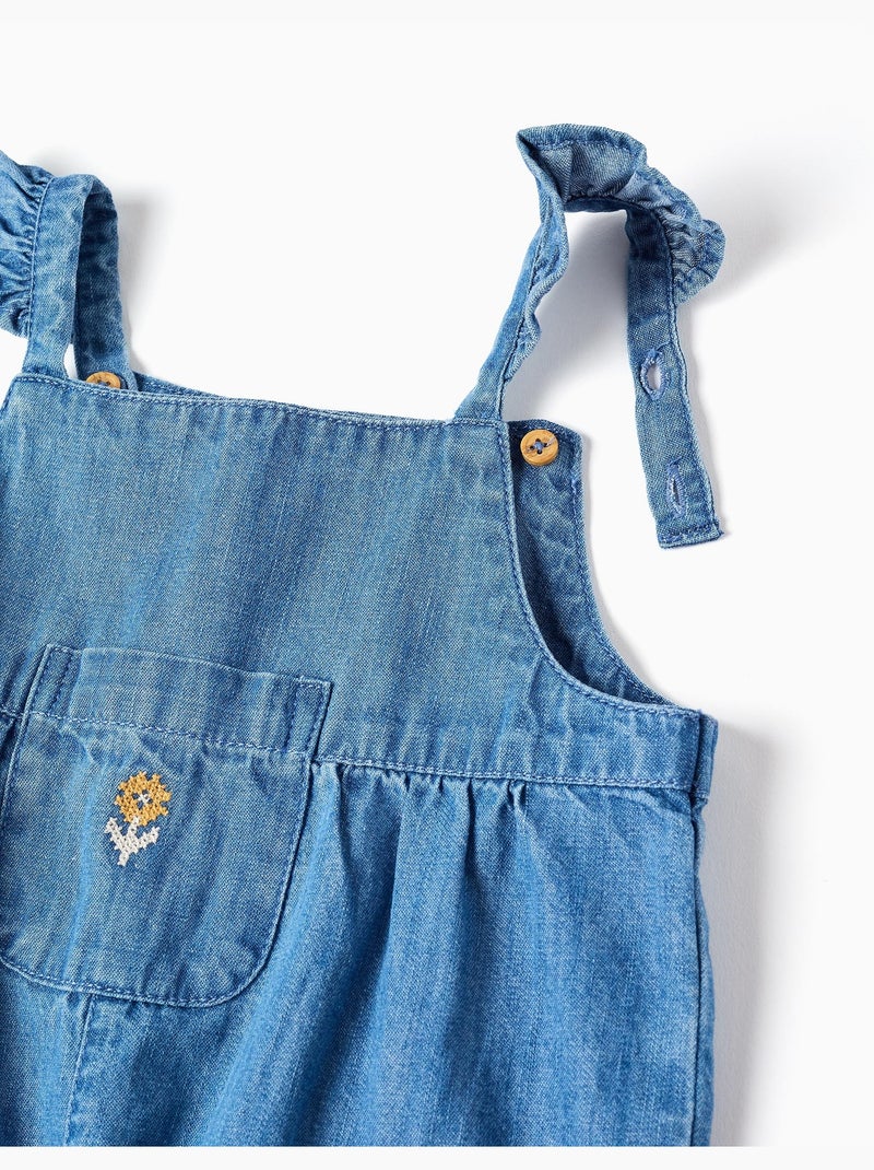 Combinaison en jean sans manches avec fleur brodée Bleu Bleu - Kiabi