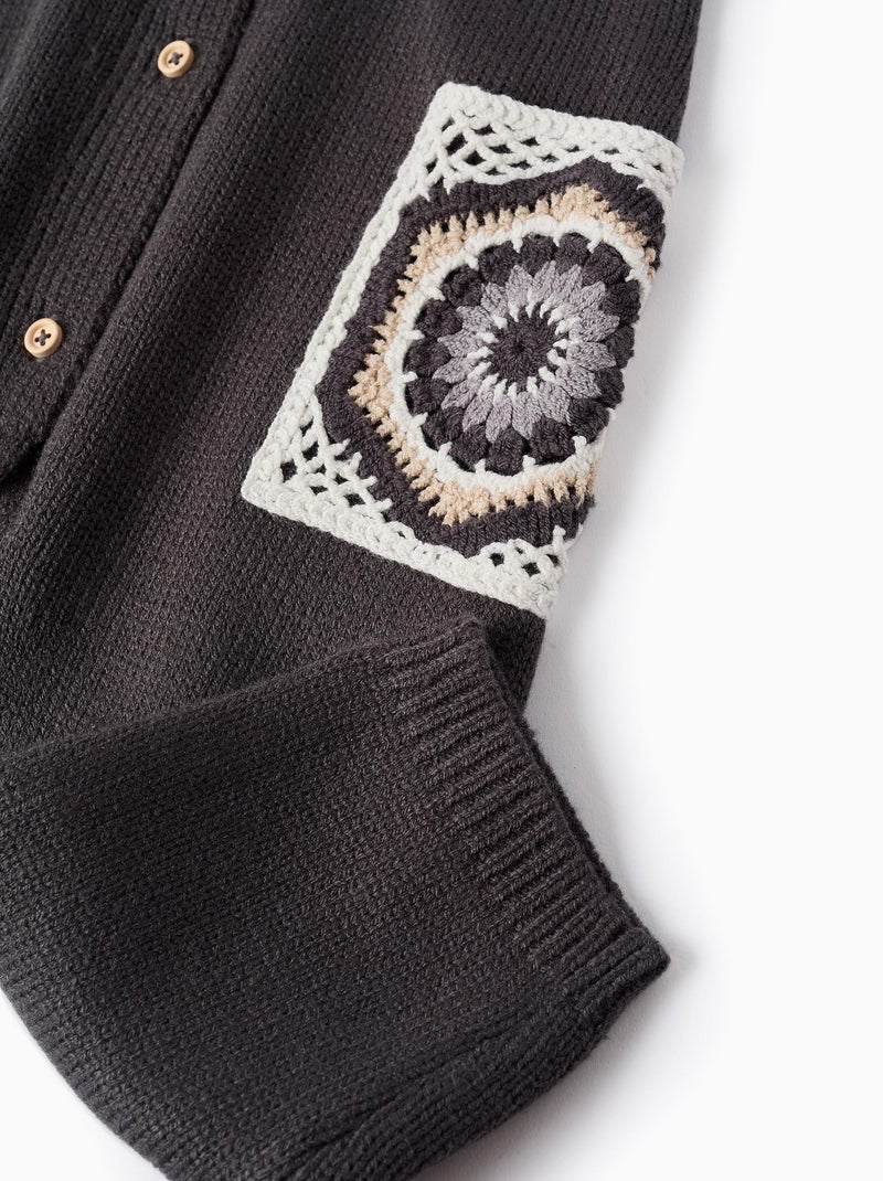 Combinaison en Maille avec Détails en Crochet Gris foncé - Kiabi