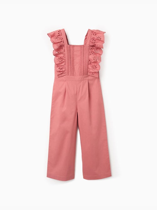 Combinaison en popeline à volants et broderie anglaise - Kiabi
