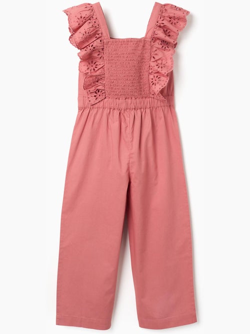 Combinaison en popeline à volants et broderie anglaise - Kiabi