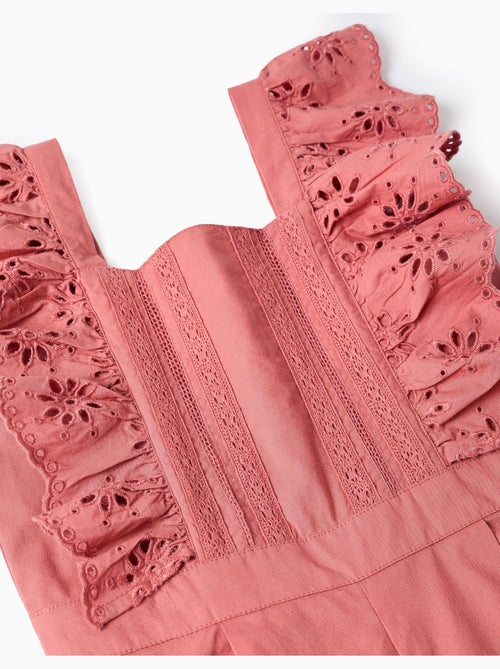 Combinaison en popeline à volants et broderie anglaise - Kiabi