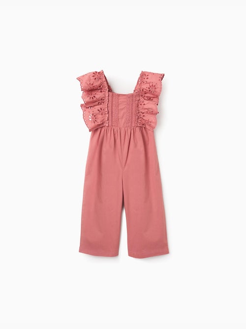 Combinaison en popeline à volants et broderie anglaise - Kiabi