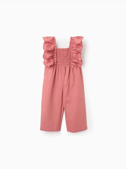 Combinaison en popeline à volants et broderie anglaise - Kiabi