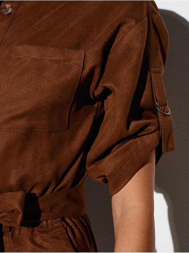 Combinaison En Satin À Jambe Droite Et Manches Courtes Marron - Kiabi