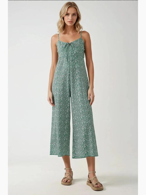 Combinaison en tricot fleuri à jambes larges et col en v hiccup - Kiabi