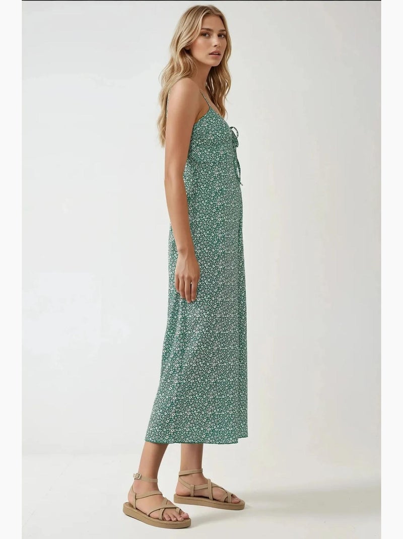 Combinaison en tricot fleuri à jambes larges et col en v hiccup Vert menthe - Kiabi