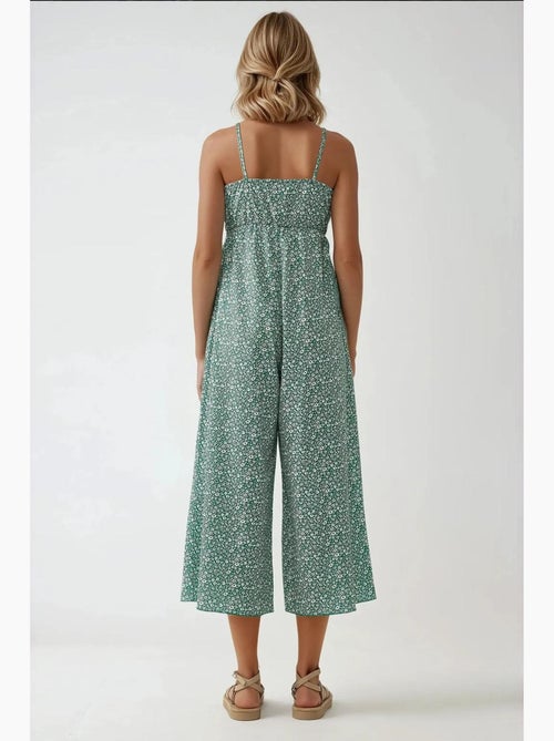 Combinaison en tricot fleuri à jambes larges et col en v hiccup - Kiabi