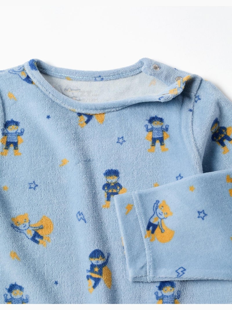 Combinaison en velours à motif super-héros Bleu clair - Kiabi