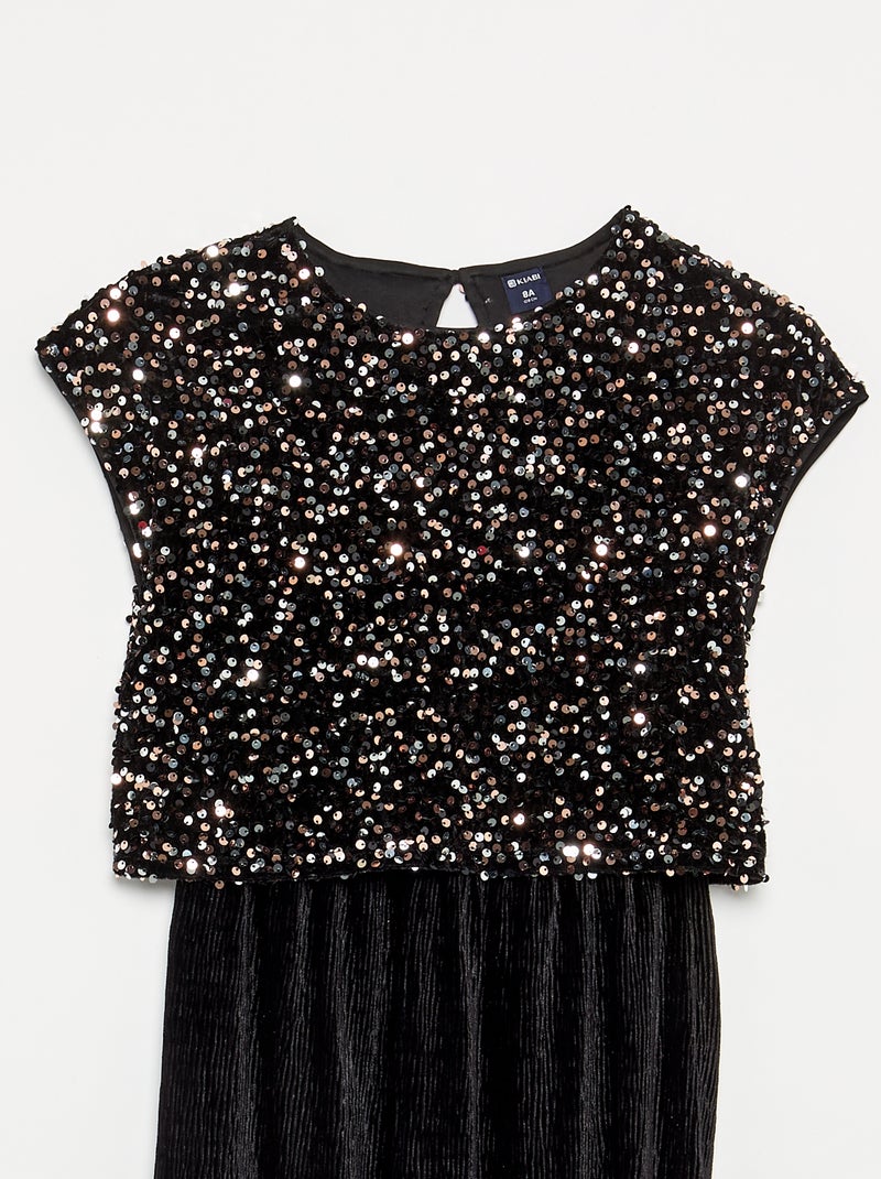 Combinaison en velours avec sequins Noir - Kiabi