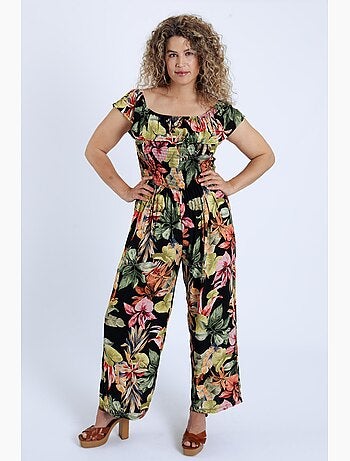 Combinaison en viscose à volants imprimé floral PAPRIKA