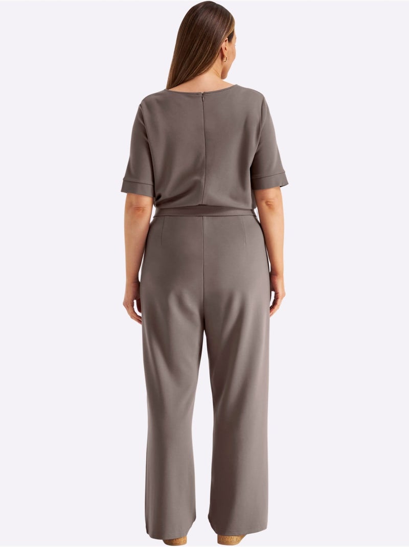 Combinaison Encolure Arrondie Avec Petit V - Taille Standard - Sheego Gris taupe - Kiabi