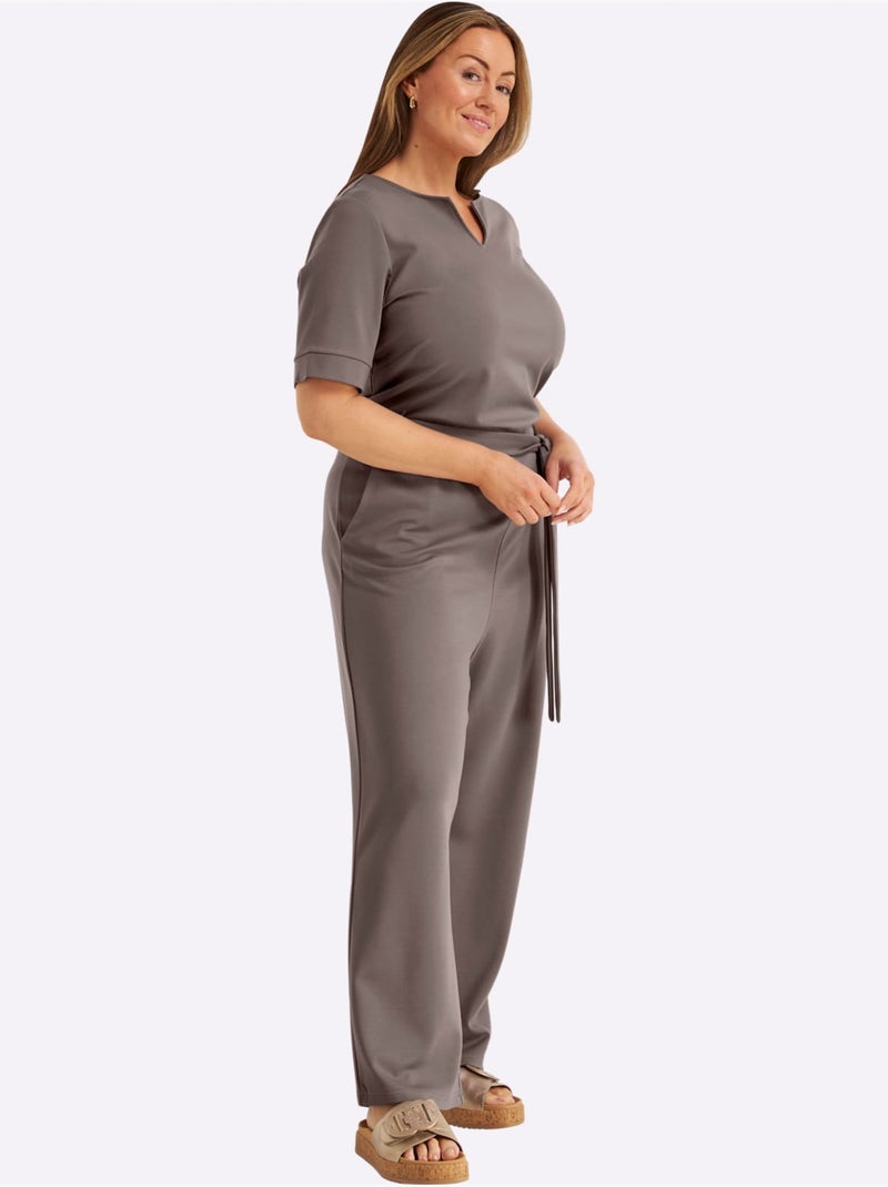 Combinaison Encolure Arrondie Avec Petit V - Taille Standard - Sheego Gris taupe - Kiabi