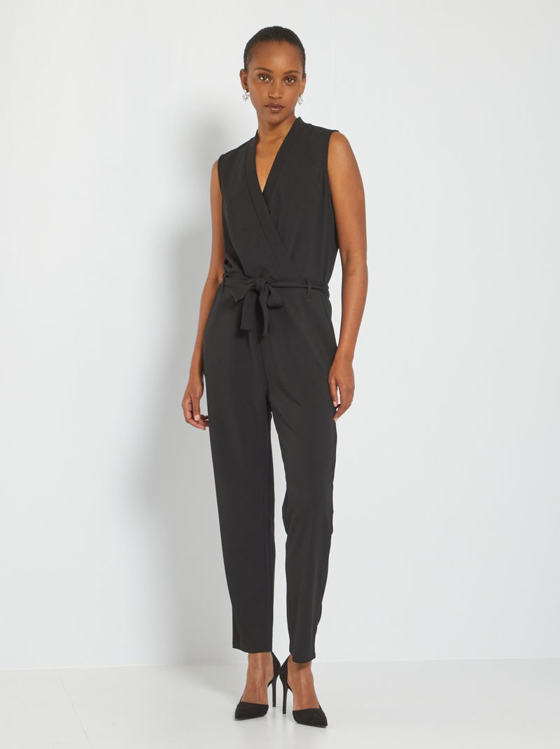 Combinaison encolure V avec ceinture Noir - Kiabi