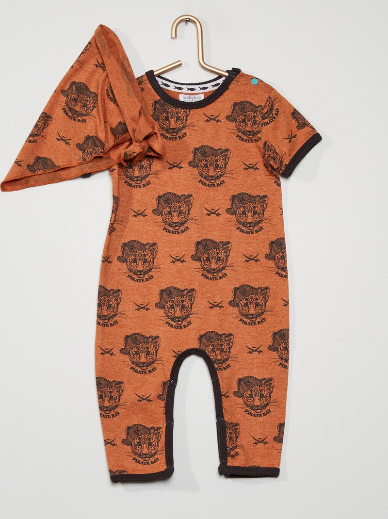 Combinaison + foulard en jersey imprimé 'tigres' orange/gris - Kiabi