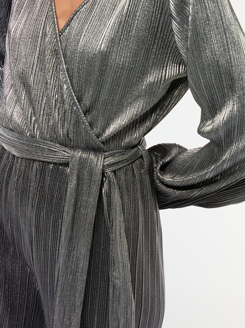 Combinaison jambe large en maille plissée Gris - Kiabi