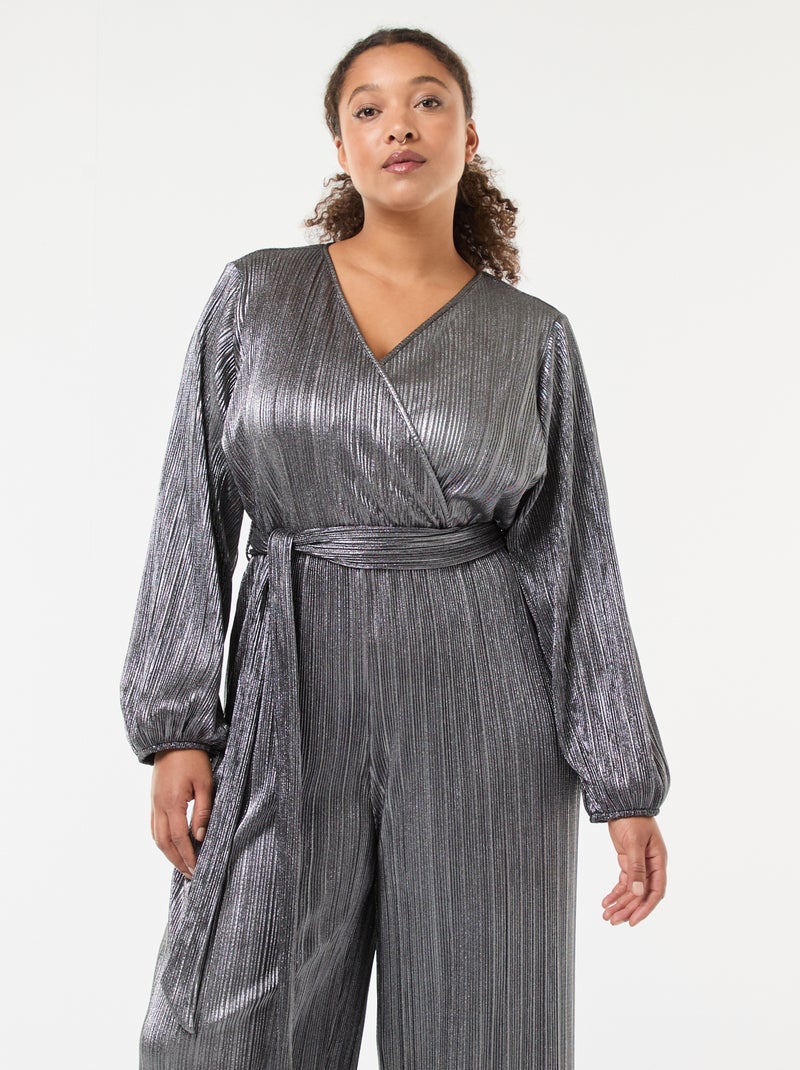 Combinaison jambe large en maille plissée Gris - Kiabi