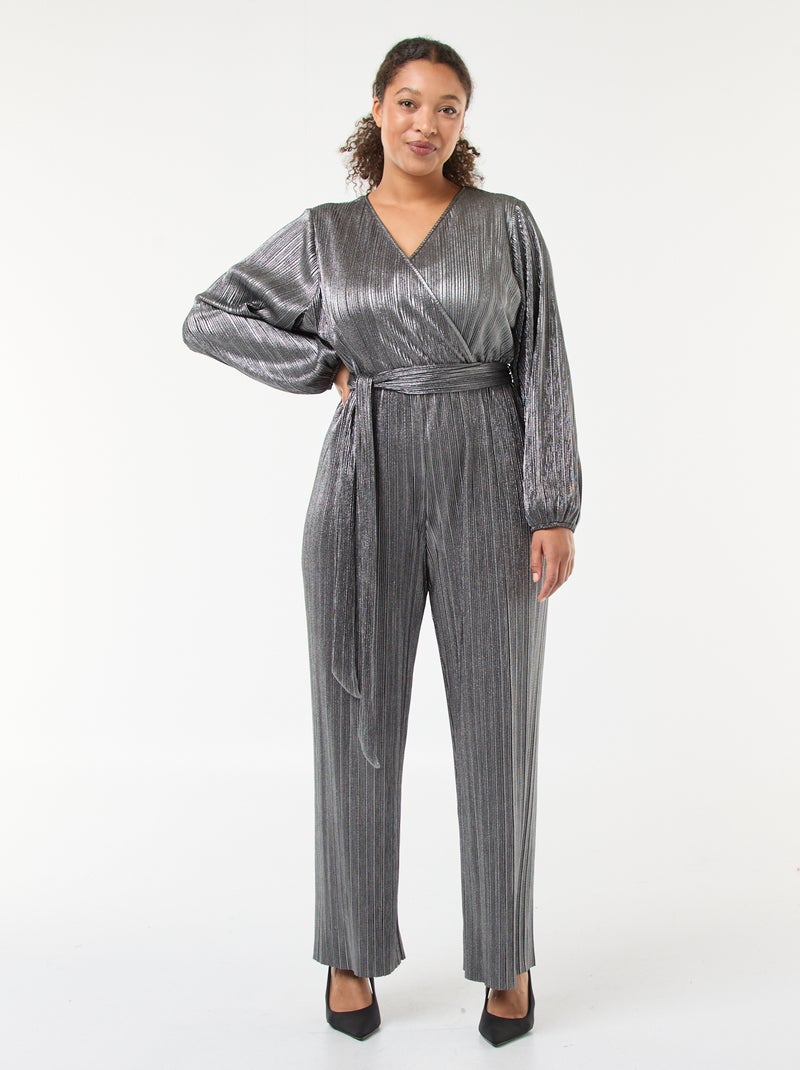 Combinaison jambe large en maille plissée Gris - Kiabi
