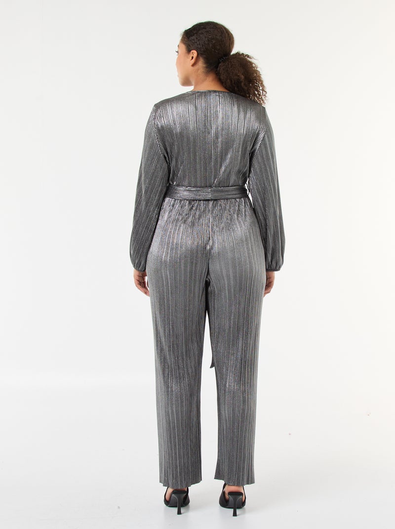 Combinaison jambe large en maille plissée Gris - Kiabi