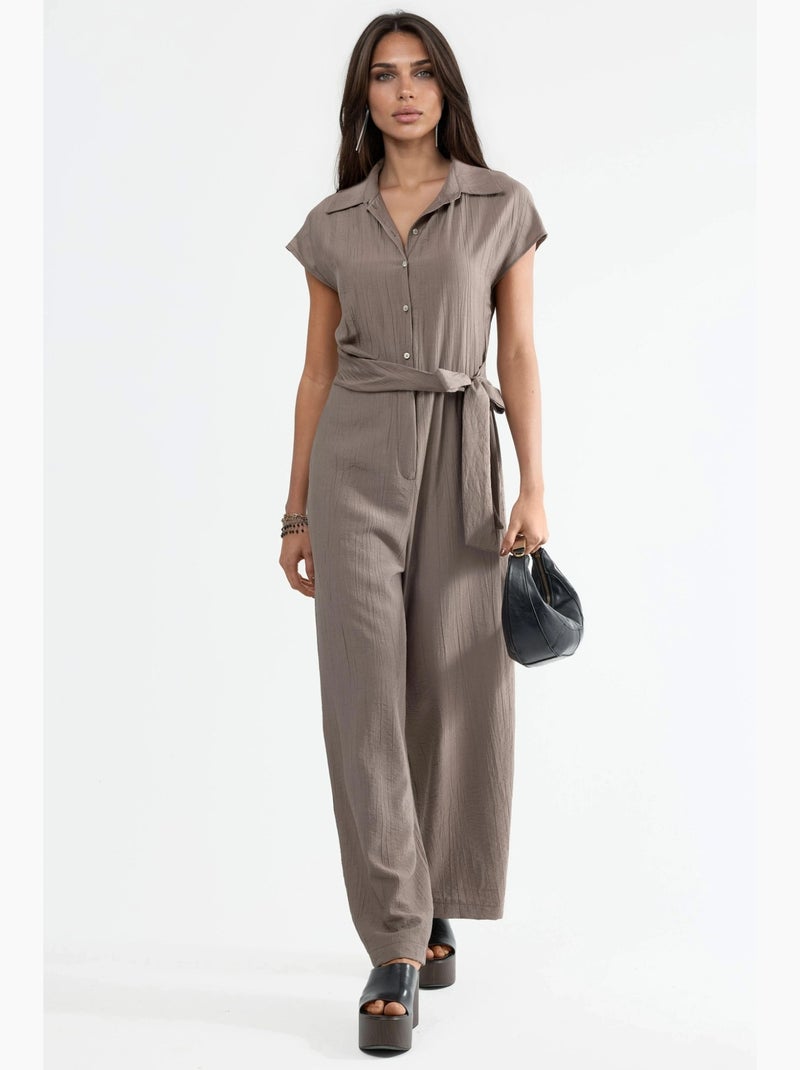Combinaison large à boutons et col chemise busem Marron clair - Kiabi
